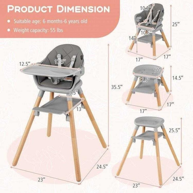 6 in 1 Convertible Highchair with Safety Harness