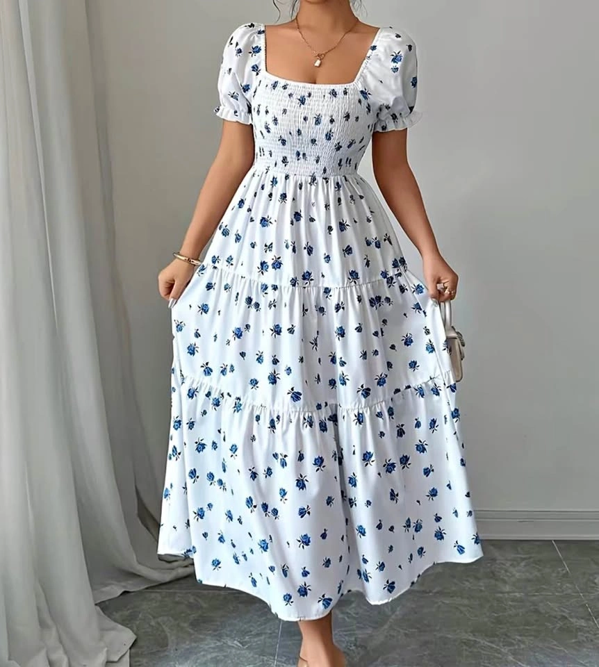 Oversize 4XL New Floral Smocked Tiered Dress