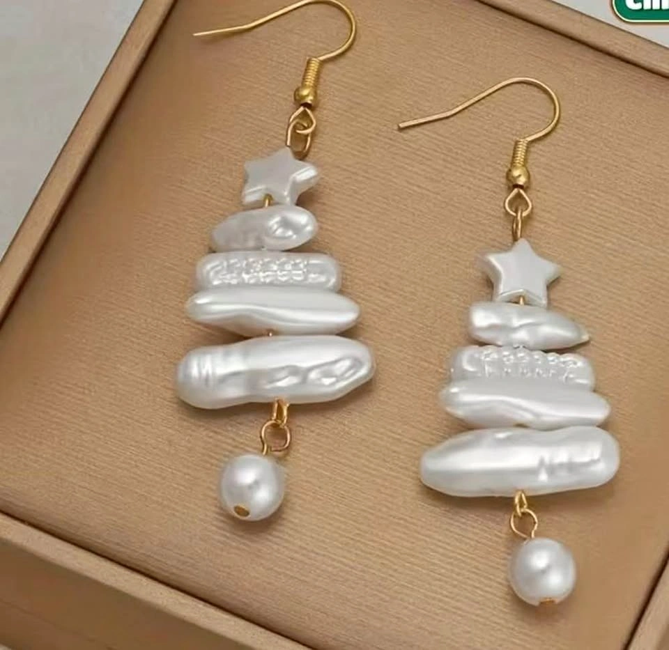 New Pearl Christmas Tree Drop Earrings
