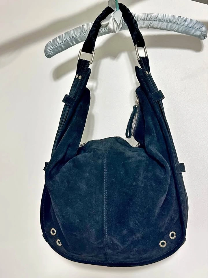Black Suede Hobo Shoulder Bag