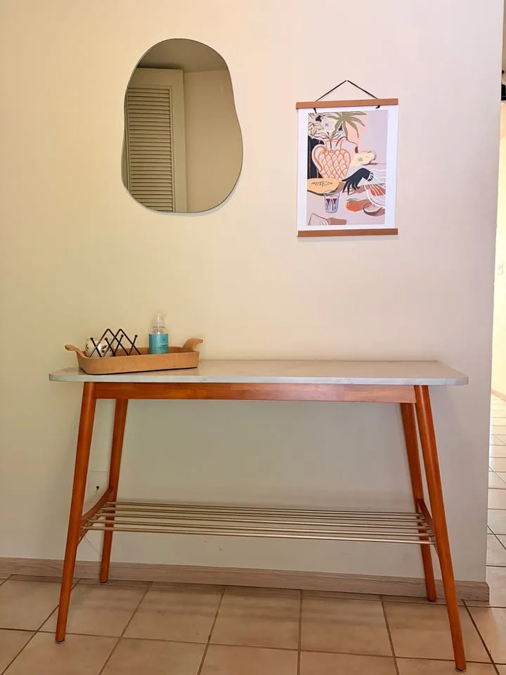 Entryway / Console Table with Marble-style top and shelf