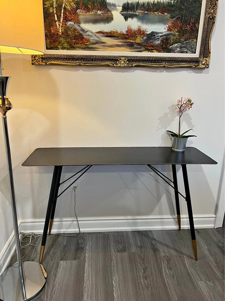 Modern Black Console Table with Gold Accents