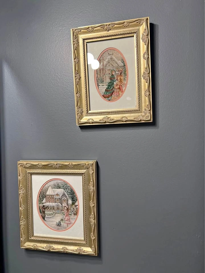Pair of Framed Victorian Winter Scene Prints