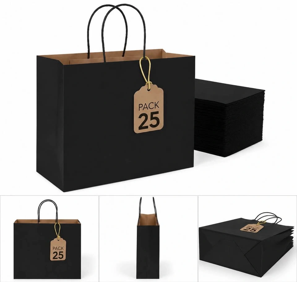 25 Pack Black Paper Gift Bags with Handles - photo 2