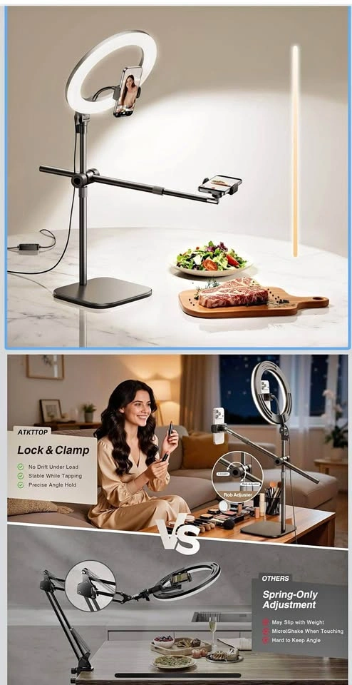 LED Ring Light with Phone Holder & Heavy Metal Base – Never Used