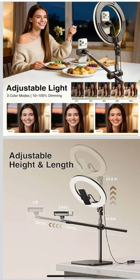 LED Ring Light with Phone Holder & Heavy Metal Base – Never Used - photo 2