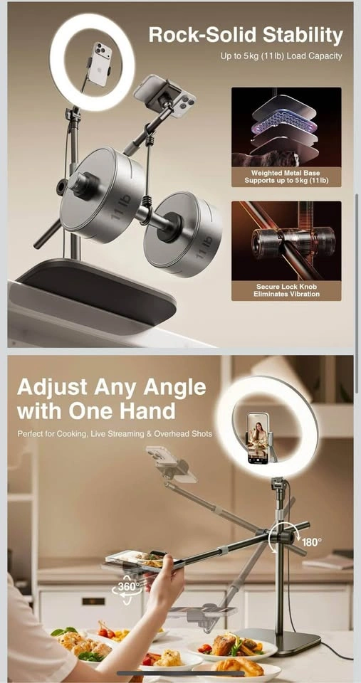 LED Ring Light with Phone Holder & Heavy Metal Base – Never Used - photo 3