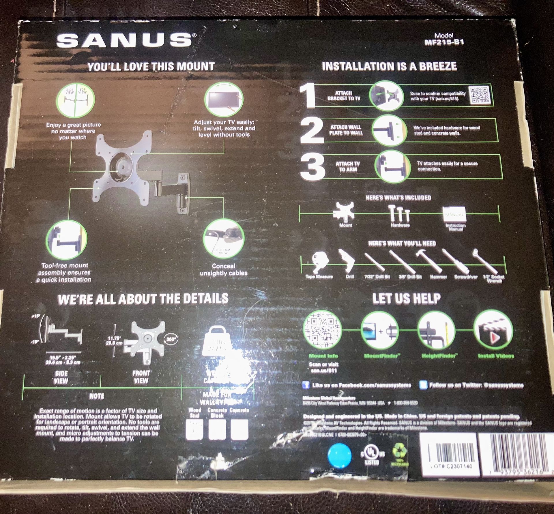 Sanus Full-Motion+ Swivel TV Mount, 13”-39” - photo 2
