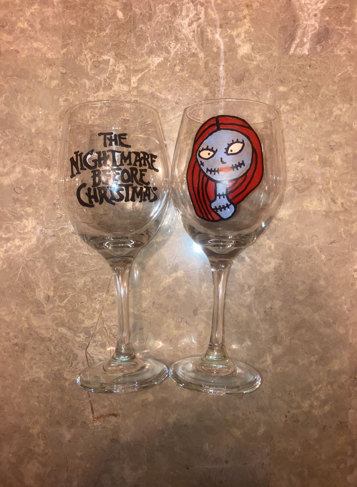 Handpainted Nightmare Before Christmas 20oz. Wine Glasses