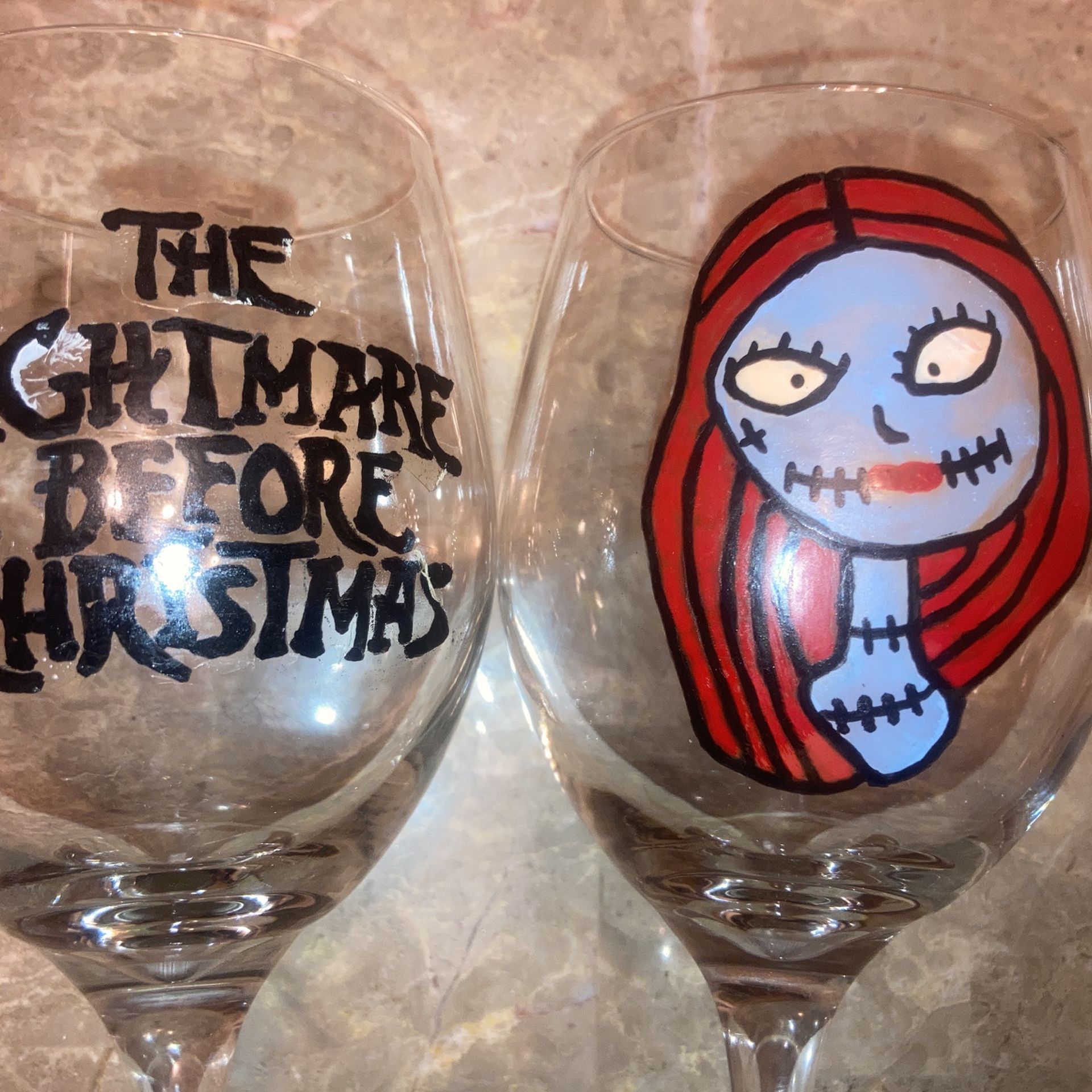 Handpainted Nightmare Before Christmas 20oz. Wine Glasses - photo 2