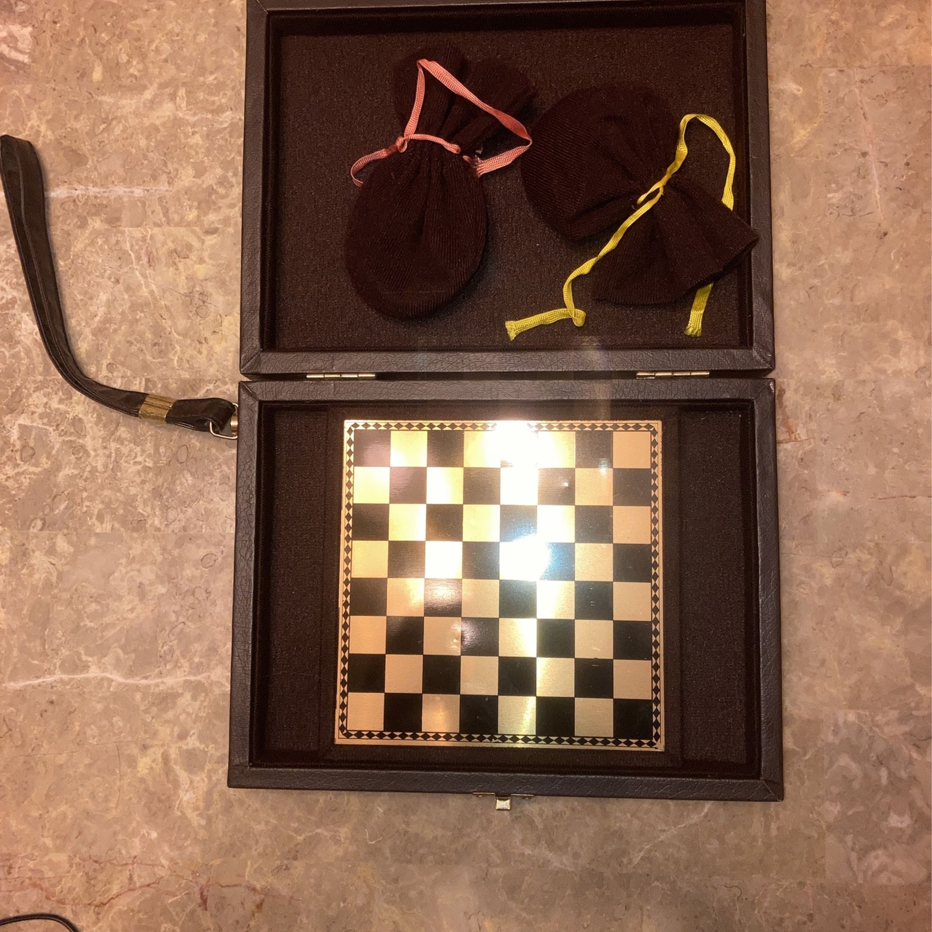 Vintage Leather Case Magnetic Chess/Checkers Game