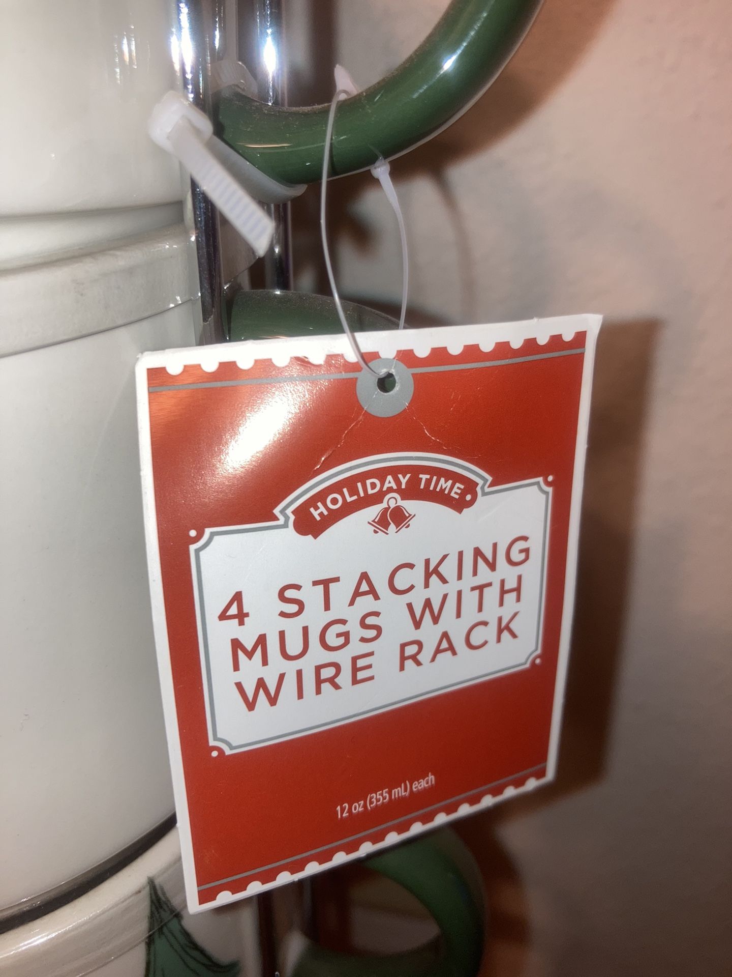 Holiday Time 4 Stacking Mugs With Wire Storage Rack - photo 3