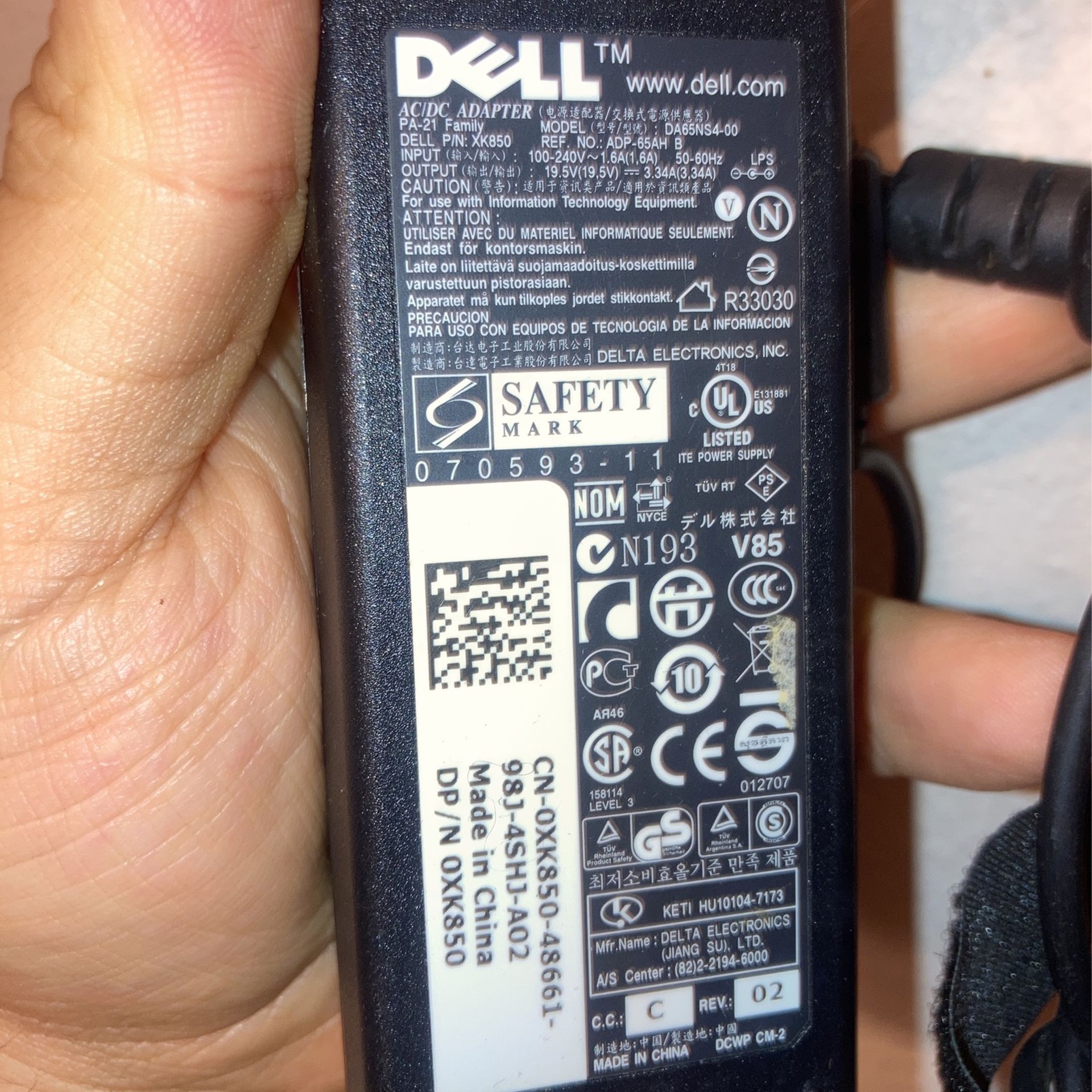 Dell XK850 OEM AC Power Adapter, Model #DA65NS4-00 - photo 3