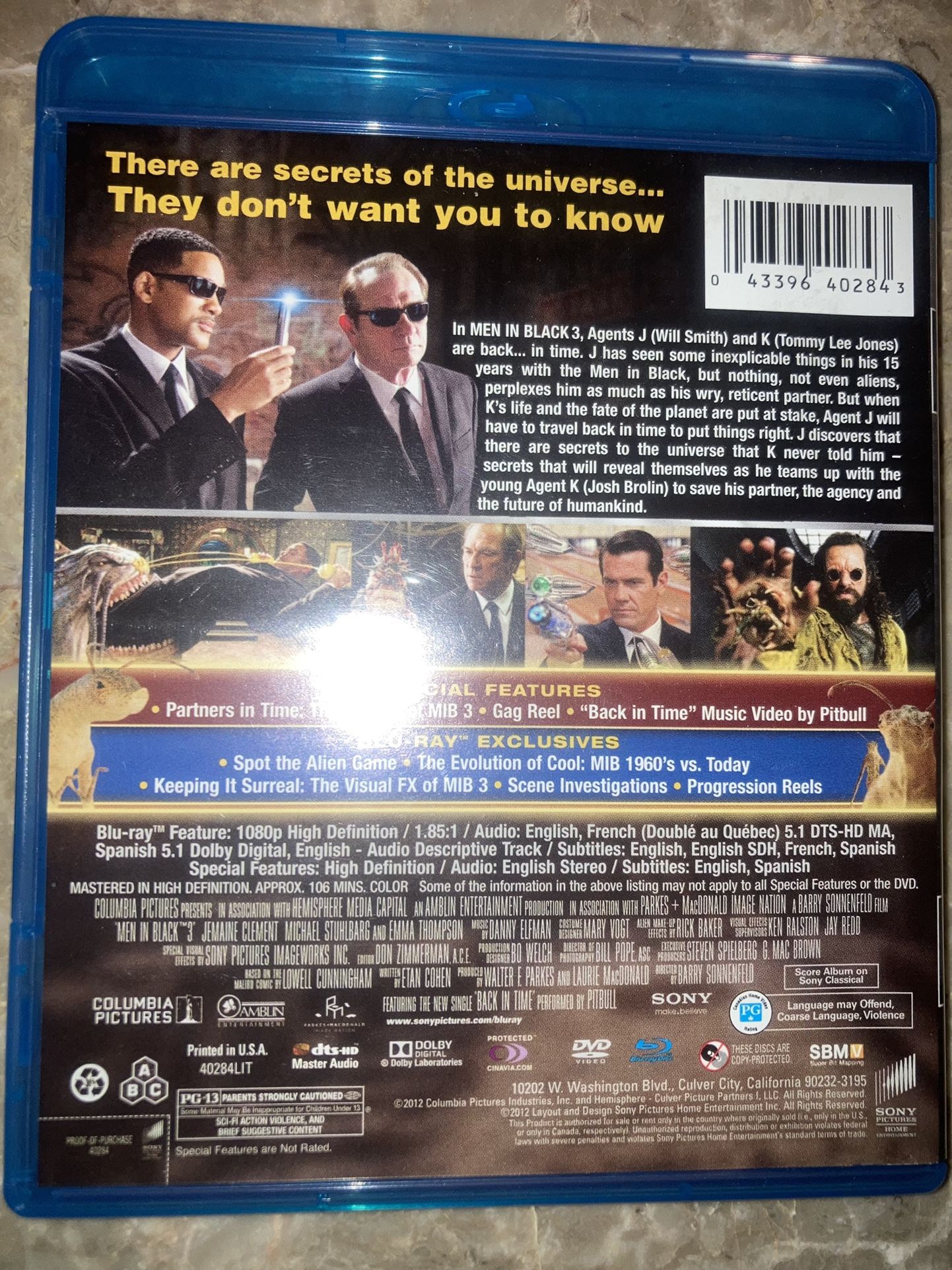 Men In Black 3 Blu-Ray - Tommy Lee Jones, Will Smith - photo 2