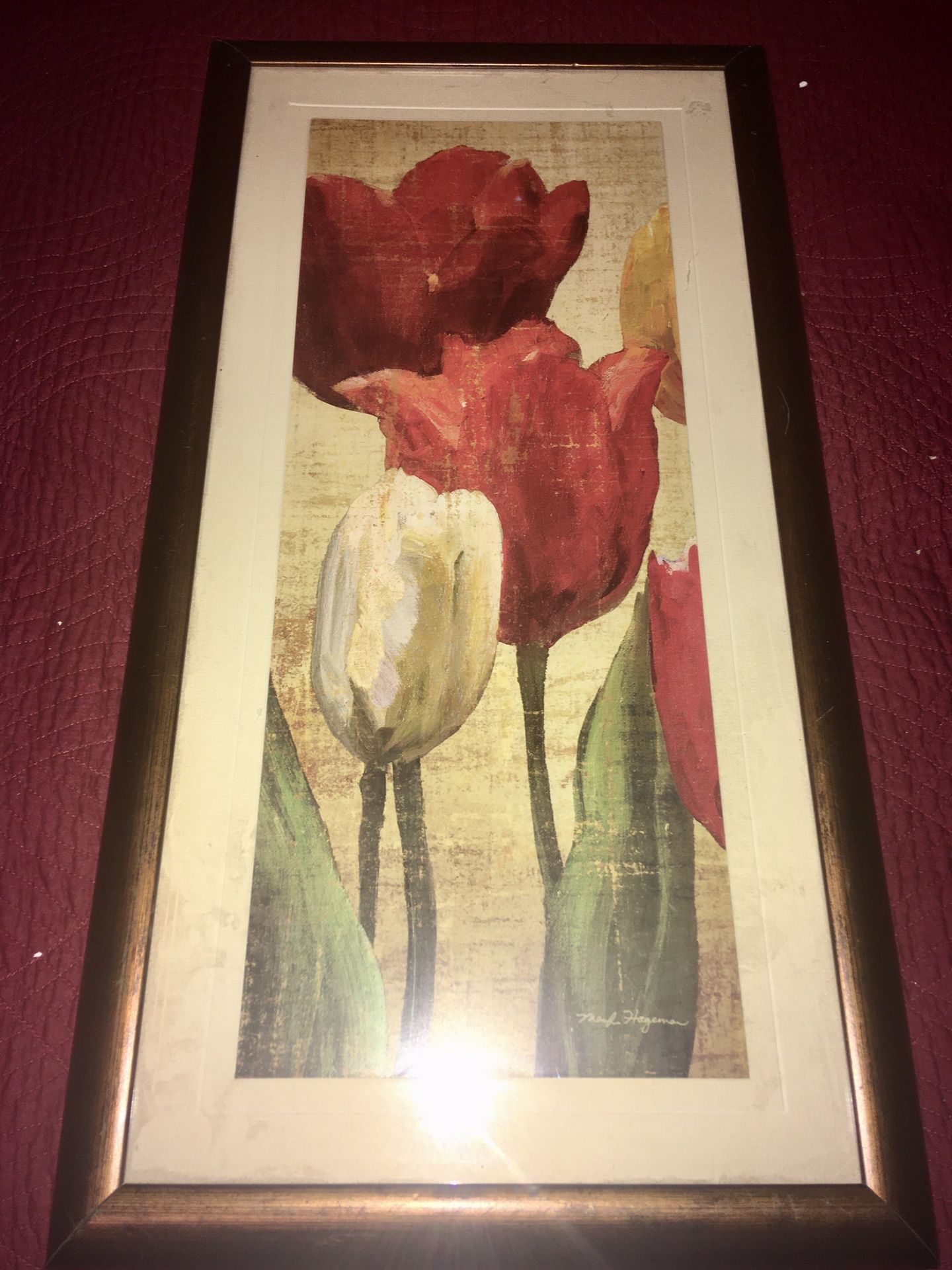 Marilyn Hageman “Tulip Fantasy On Cream 2” Framed Canvas
