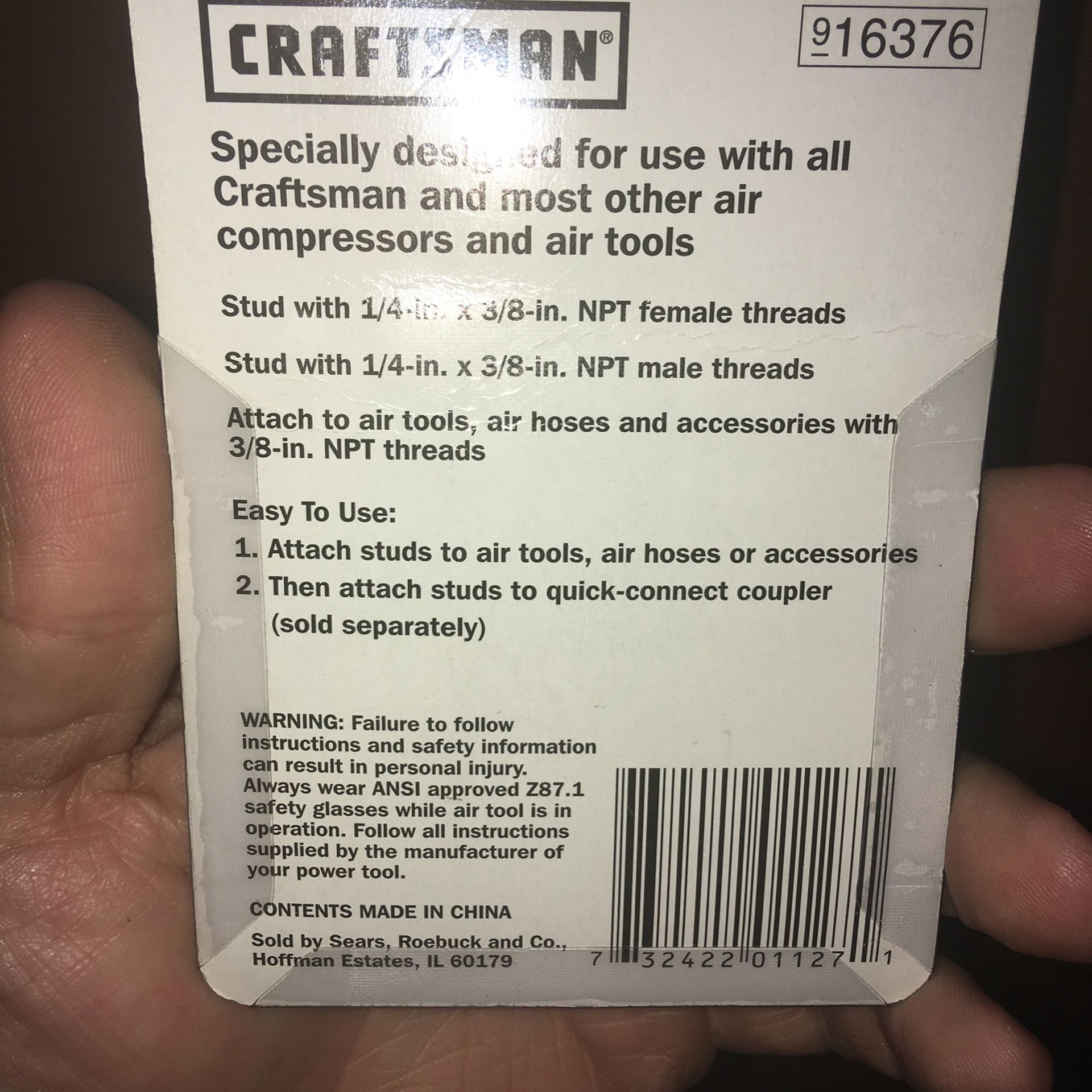 Craftsman 3/8” NPT Thread Quick-connect Stud - photo 4