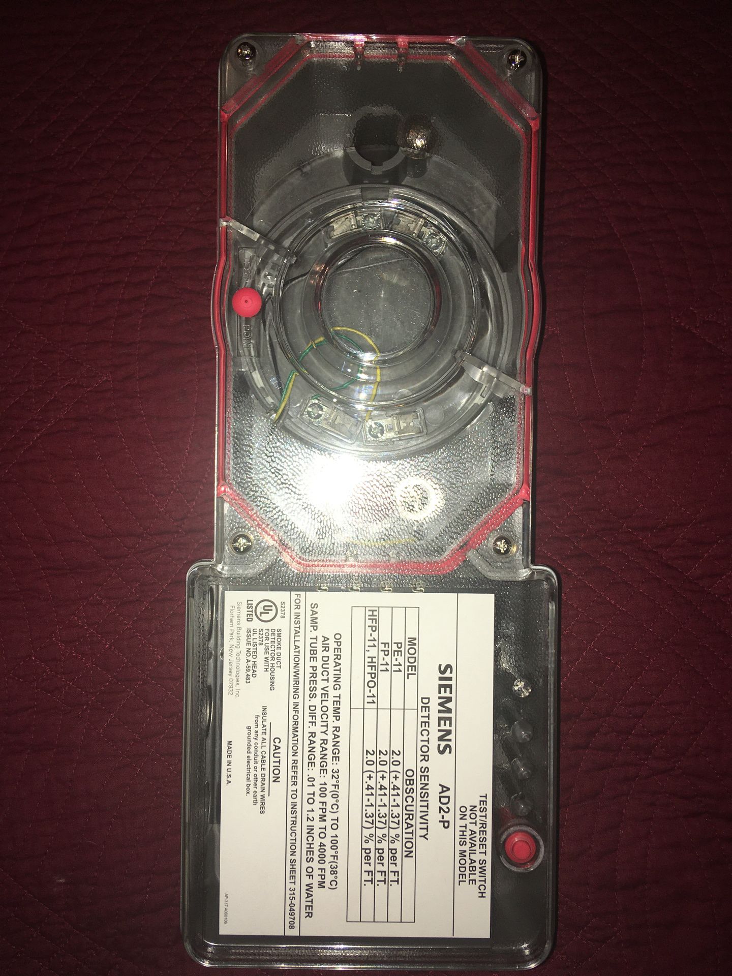 Siemens AD2-P Duct Smoke Detector Housing, Model 500.649706