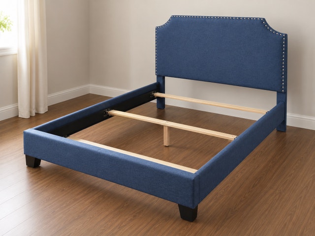 Full/Double Size Blue Upholstered Bed Frame - photo 3