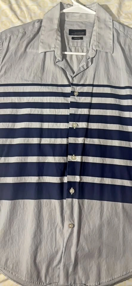 Zara Man Slim Fit Striped Blue White Button-Up Shirt