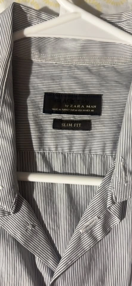 Zara Man Slim Fit Striped Blue White Button-Up Shirt - photo 2