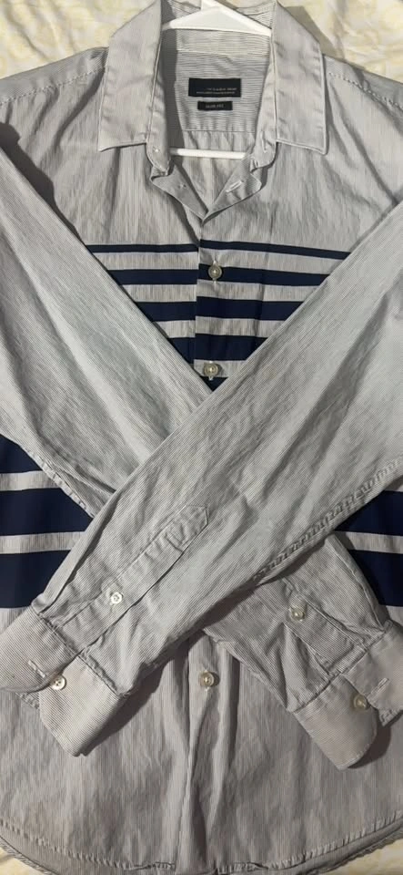 Zara Man Slim Fit Striped Blue White Button-Up Shirt - photo 3