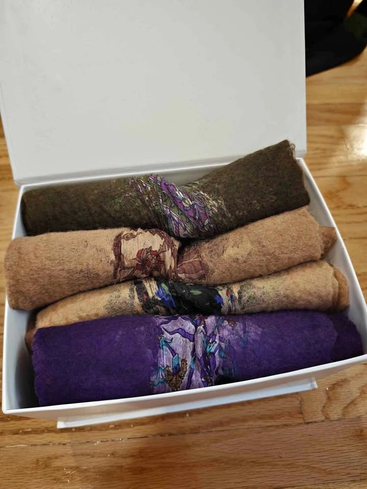 Set of wool and silk patterned scarves