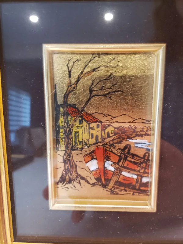 Vintage Italian Picture of coast, boat, houses and trees image indicator(2)