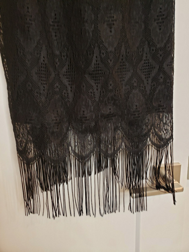 Black lace fringe elastic/strethy mini dress, size small - photo 2