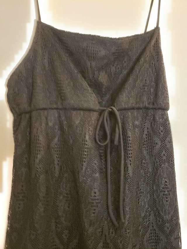 Black lace fringe elastic/strethy mini dress, size small - photo 3