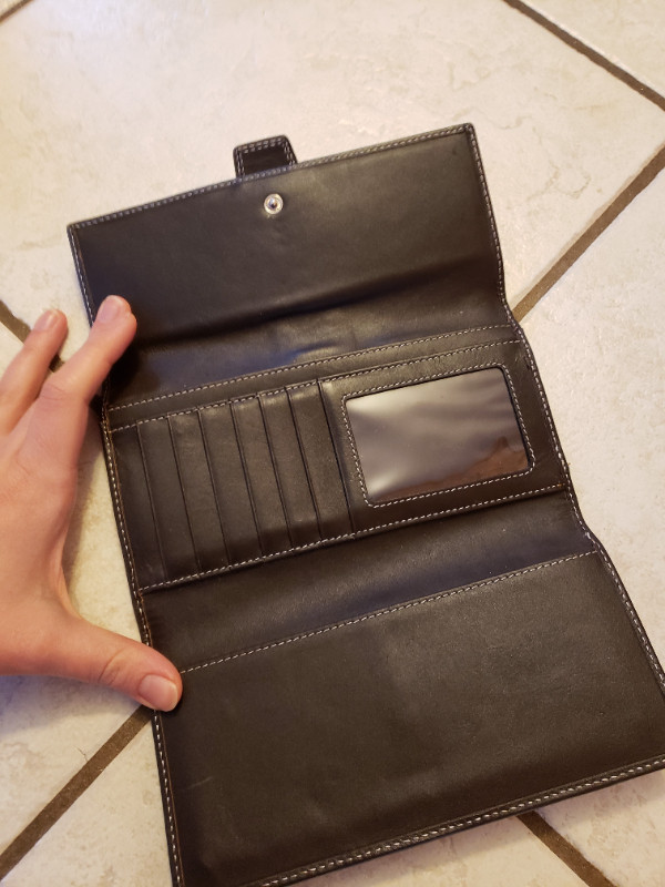 Brown Leather Coach Wallet with buckle and classic coach c logo - photo 2