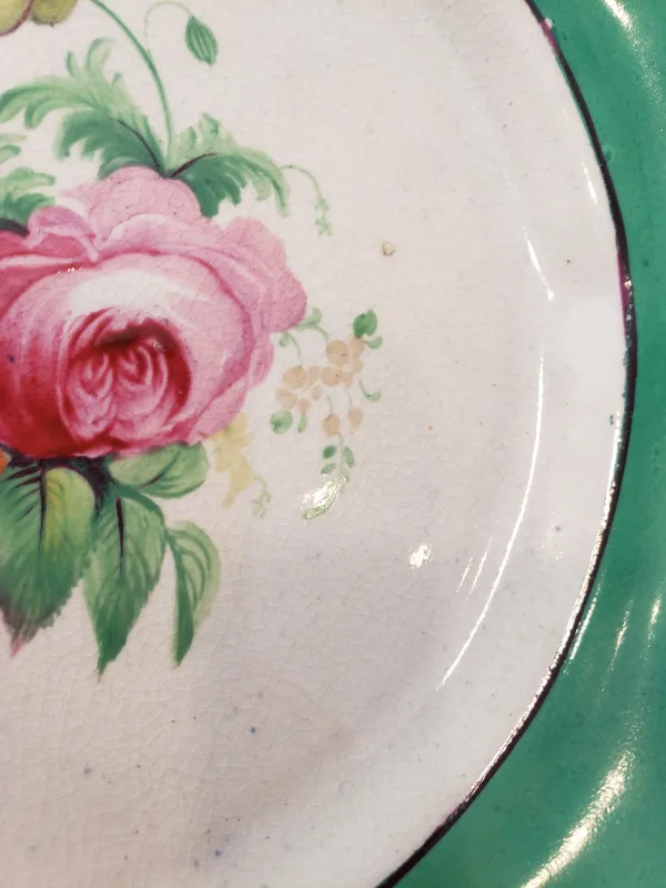 5 Vintage Green Floral Plates with Gold Rim image indicator(3)