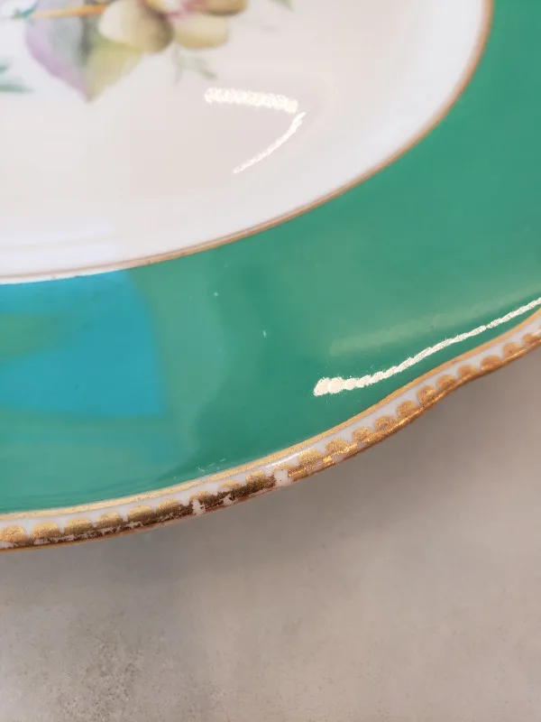 5 Vintage Green Floral Plates with Gold Rim image indicator(6)