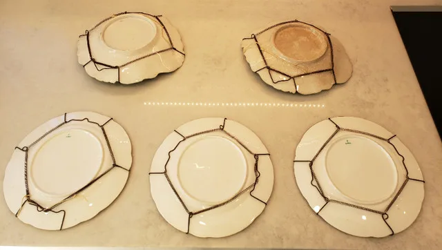 5 Vintage Green Floral Plates with Gold Rim image indicator(9)