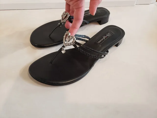 Brighton Crystal Women's Black Kitten Heel Sandle Size 8.5 thumbnail