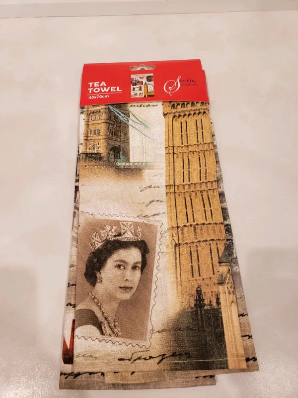 Brand new Tea towel with Queen Elizabeth by Sterling Products thumbnail