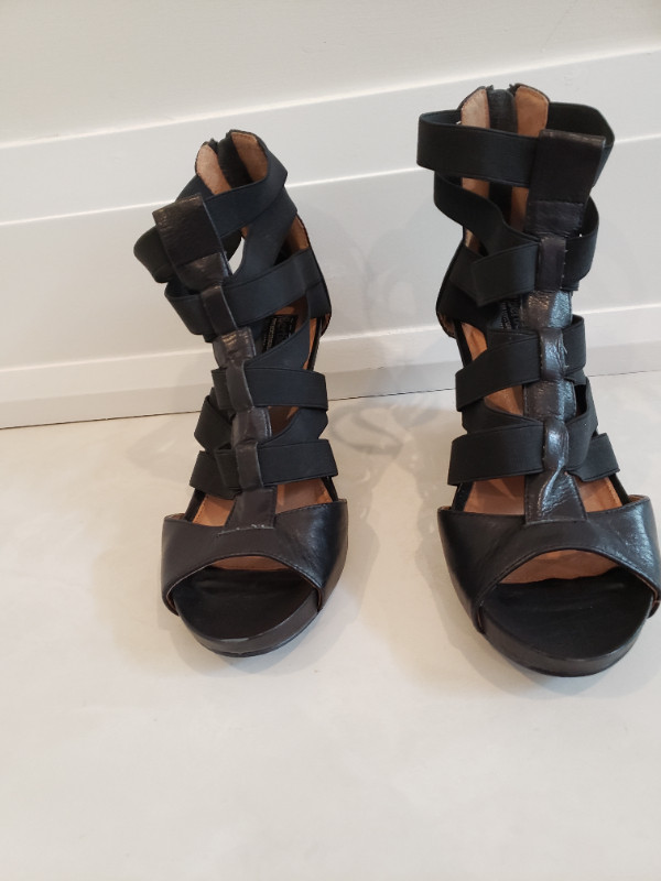 Bertie Women's Size 39 Black Leather Wedged Sandal - photo 4