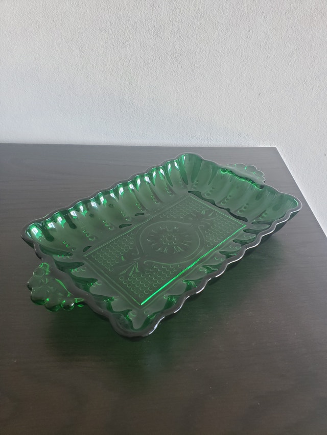 Vintage Anchor Hocking Forest Green Trinket Dish