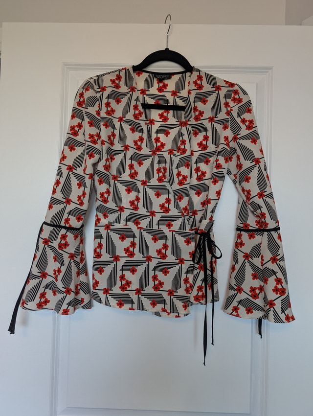 Topshop Cherry Blossom Print Wrap Blouse - XS