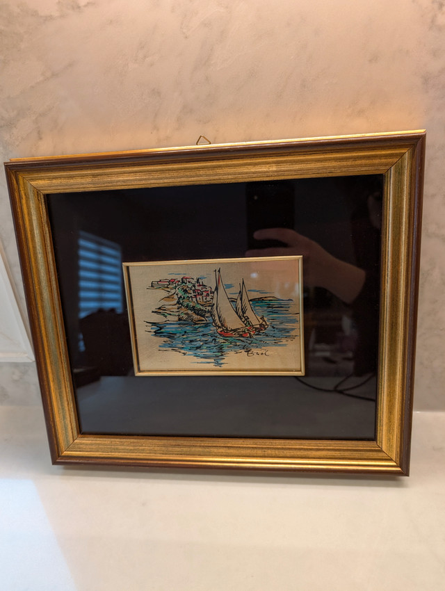 Vintage Italian Picture of sail boats on the coast
