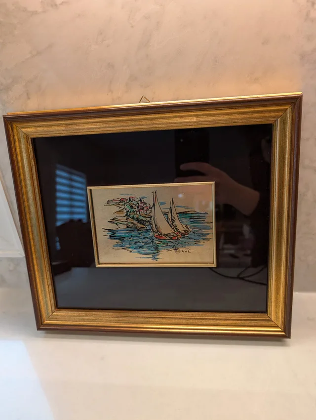 Vintage Italian Picture of sail boats on the coast thumbnail