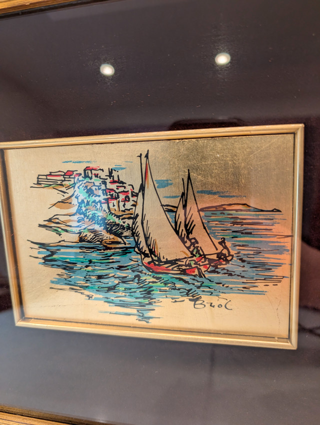 Vintage Italian Picture of sail boats on the coast - photo 2