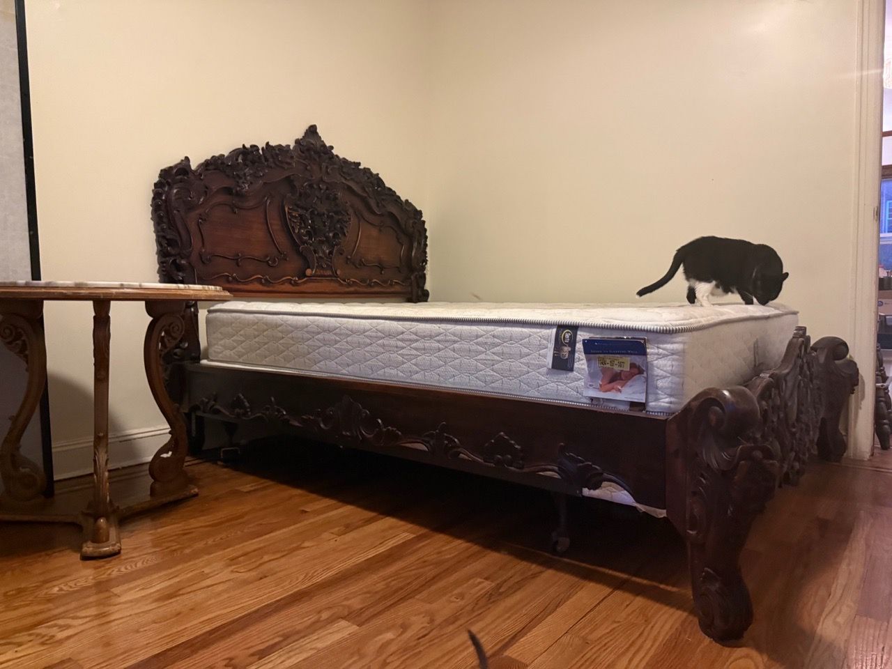 Vintage Rococo Carved Solid Wood Queen Bed Frame