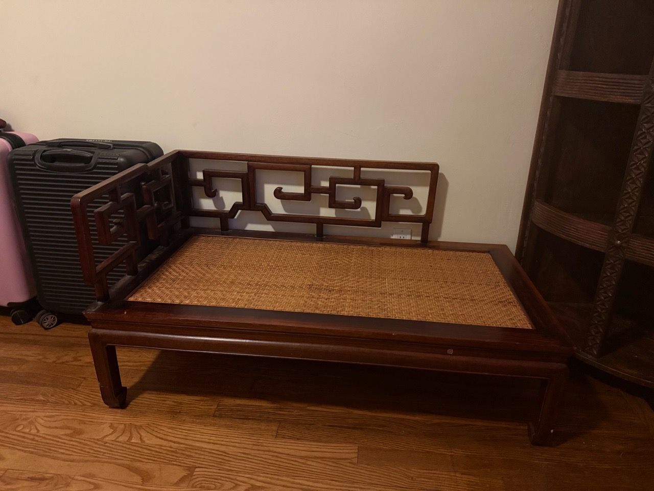 Vintage Chinese Solid Wood Daybed / Rattan Opium Bed