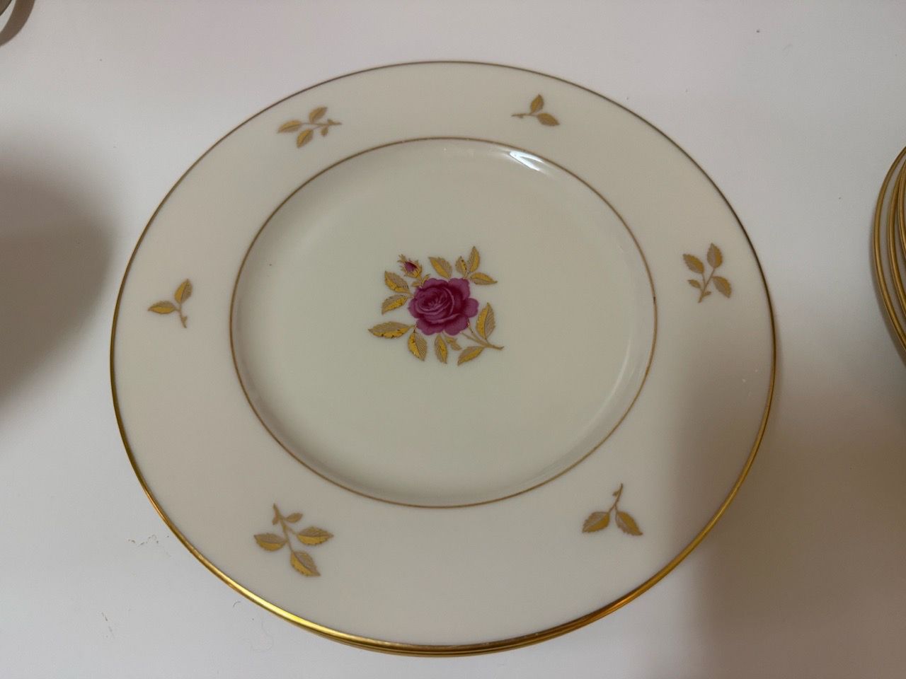 Set of 4 Lenox "Rhodora" 8" Rose Plates - Gold Trim - Vintage US