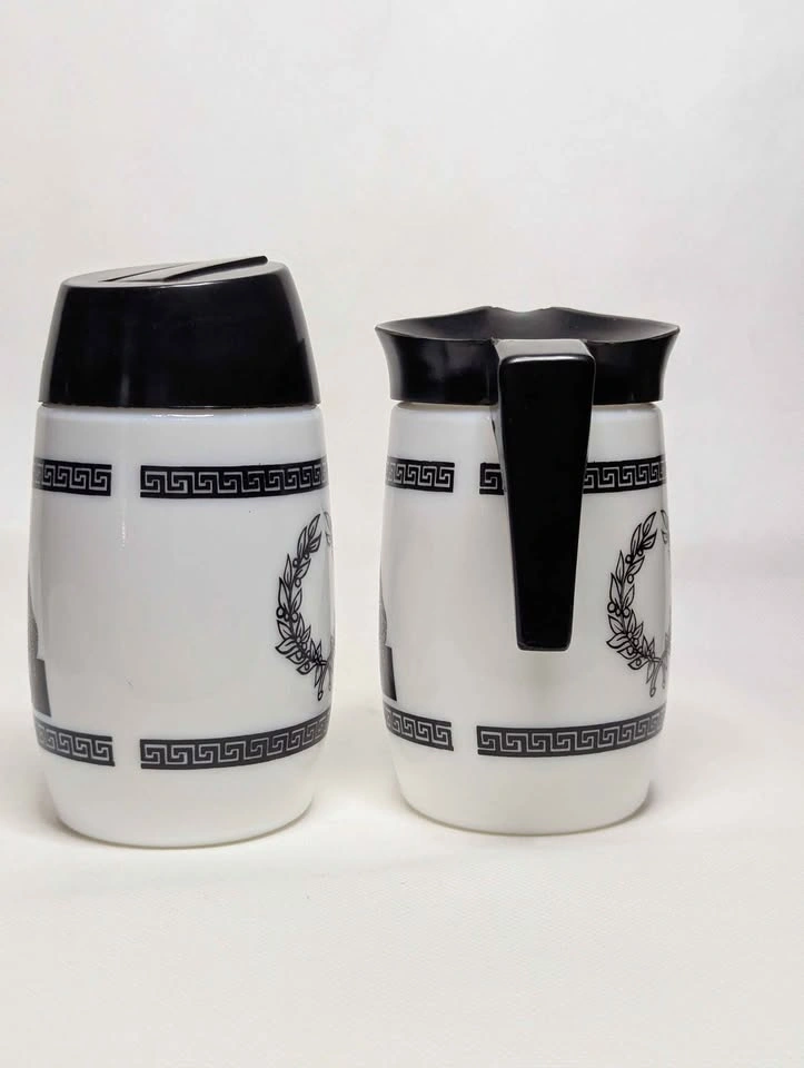 Vintage Milk Glass Cream and Sugar Set: Black Grecian Decor MCM - photo 2