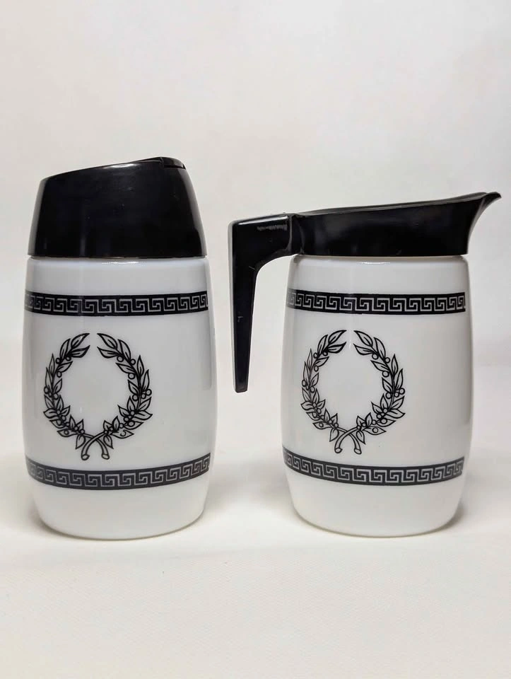 Vintage Milk Glass Cream and Sugar Set: Black Grecian Decor MCM - photo 3