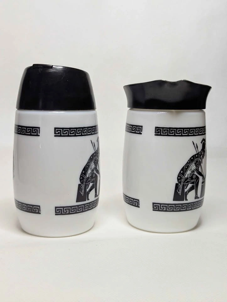 Vintage Milk Glass Cream and Sugar Set: Black Grecian Decor MCM - photo 4
