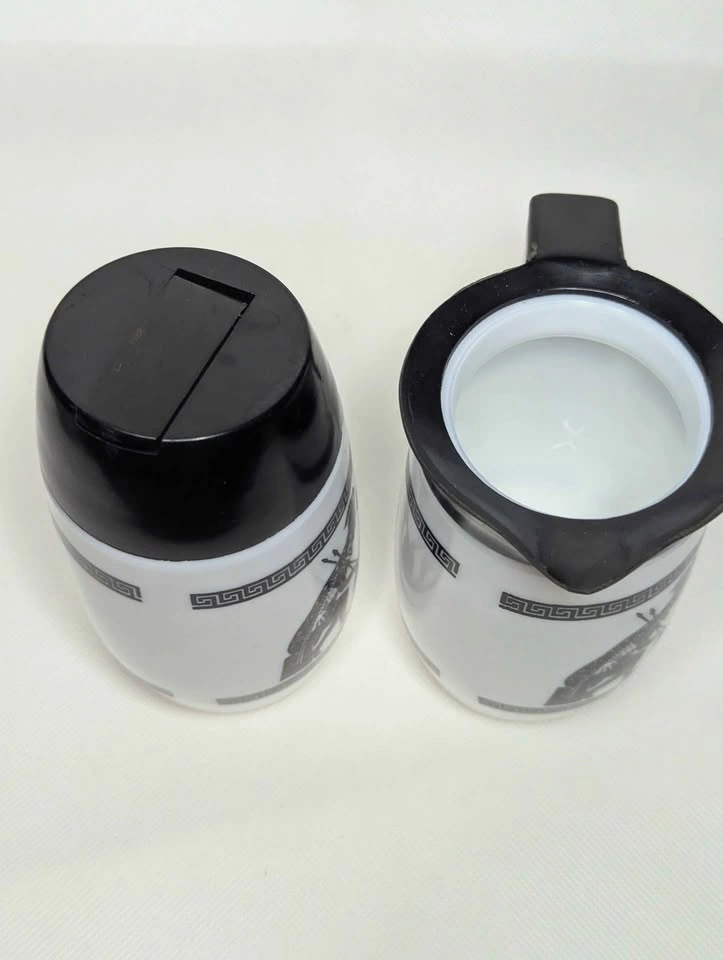 Vintage Milk Glass Cream and Sugar Set: Black Grecian Decor MCM - photo 5