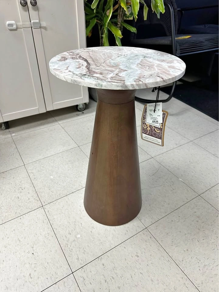 Homesense Marble and Wood Pedestal Side Table