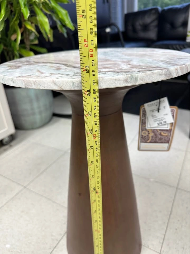 Homesense Marble and Wood Pedestal Side Table - photo 2